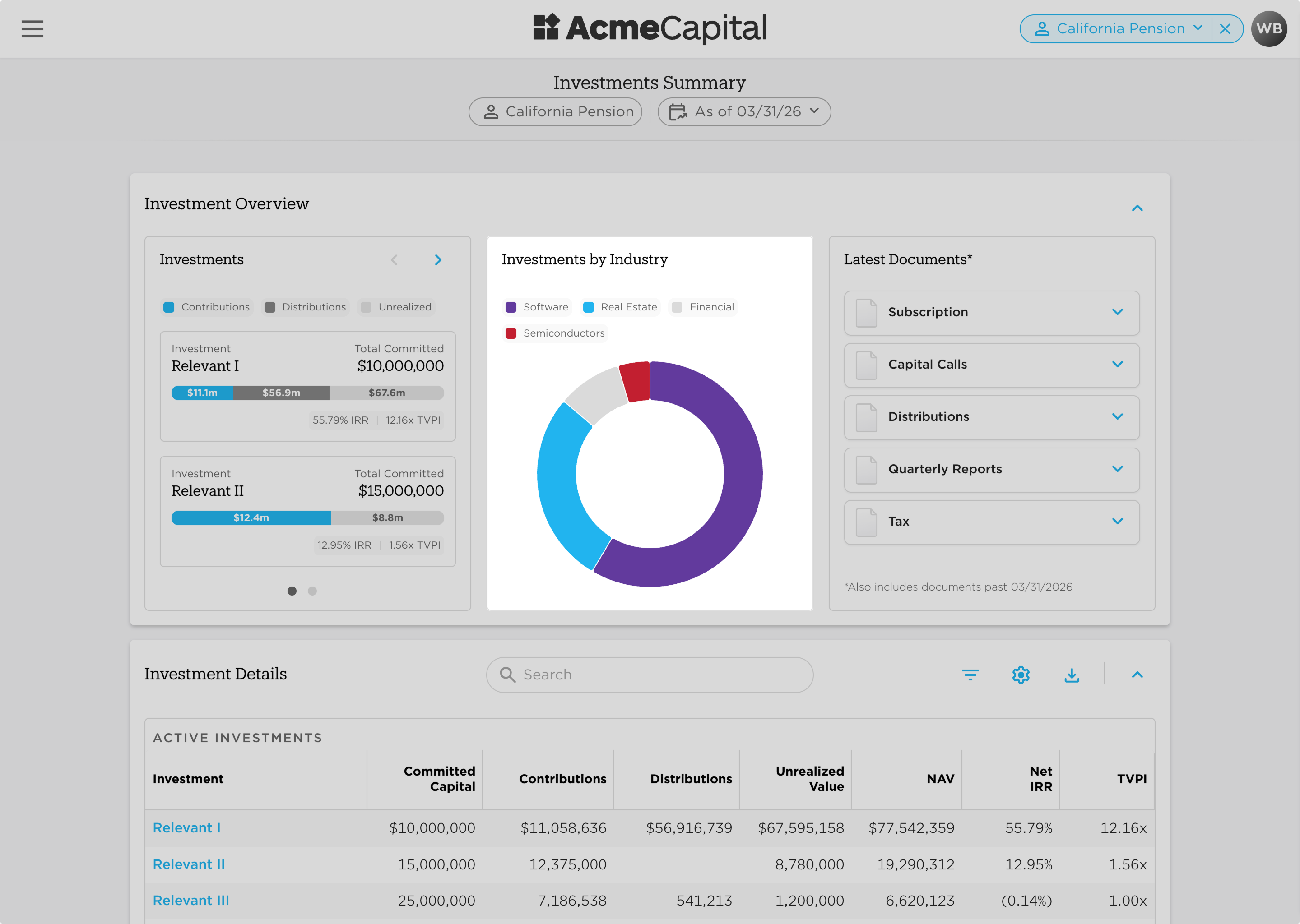 Fund Performance Dashboard Software for Private Equity | REW